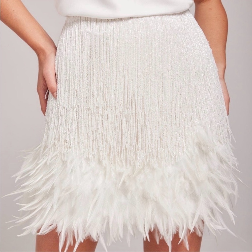 NADINE MERABI White Feathered Mini Skirt